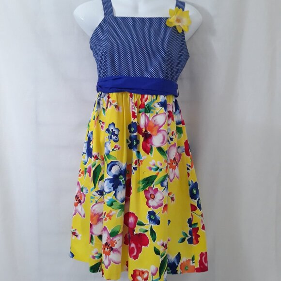 Rare Editions Girl's Polka Dot & Floral Sundress - Size 14 - Picture 1 of 7
